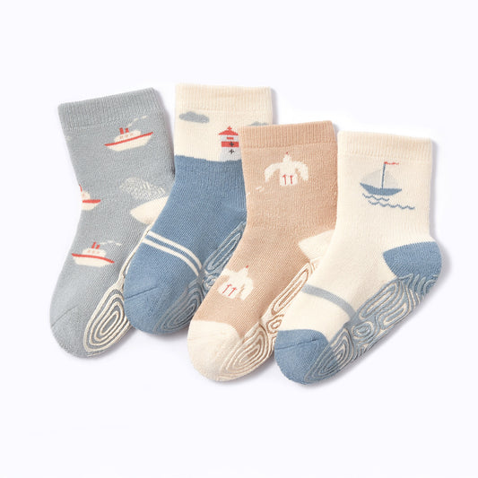 Little Captains - Extra Warm- 4 Pairs of Stay-On Baby & Toddler Non-Slip Socks