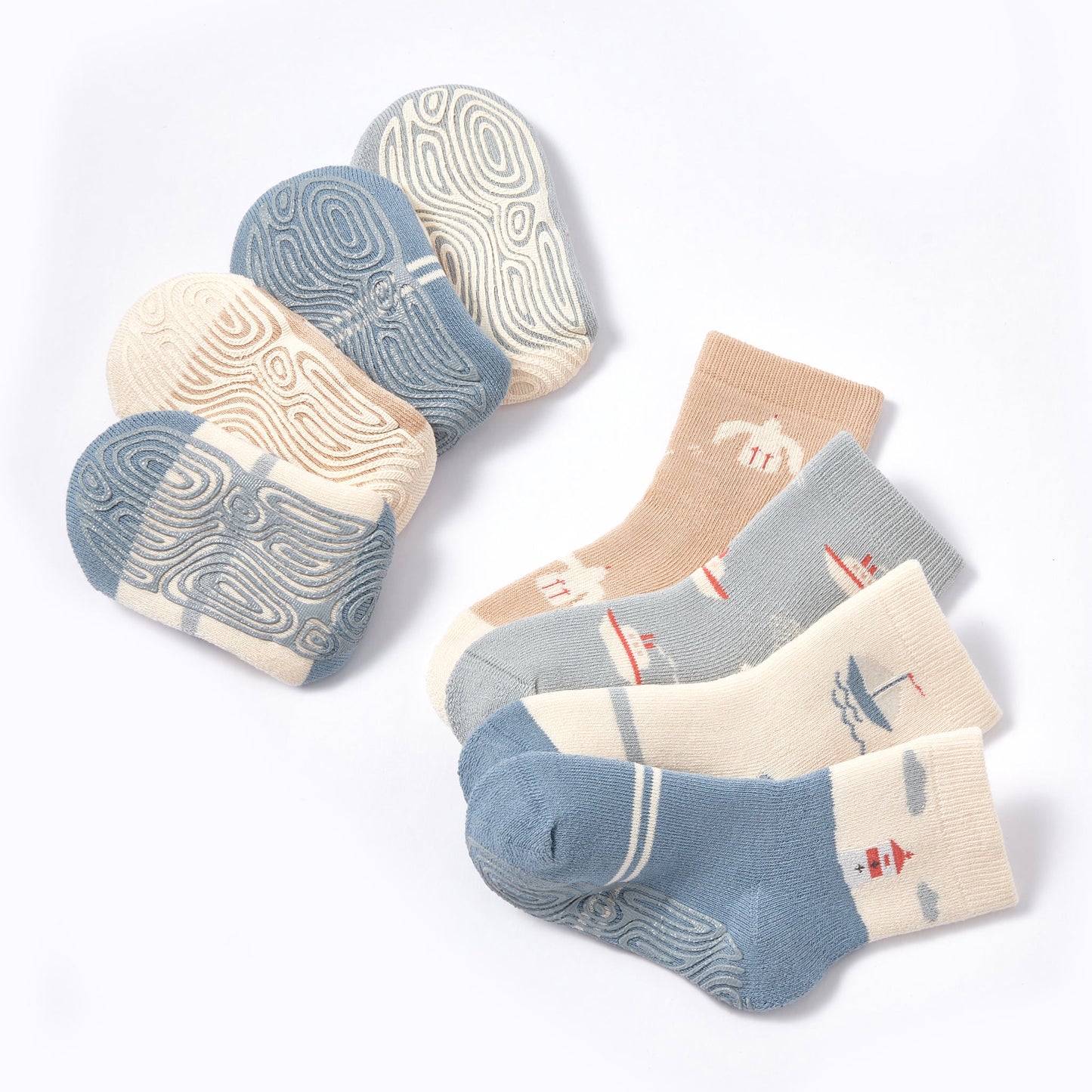 Little Captains - Extra Warm- 4 Pairs of Stay-On Baby & Toddler Non-Slip Socks