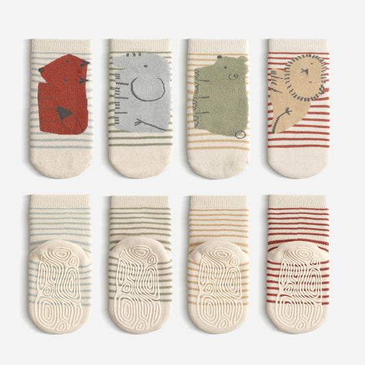 New- The Great Zoo Escape- 4 Pairs of Stay-On Baby & Toddler Non-Slip Socks