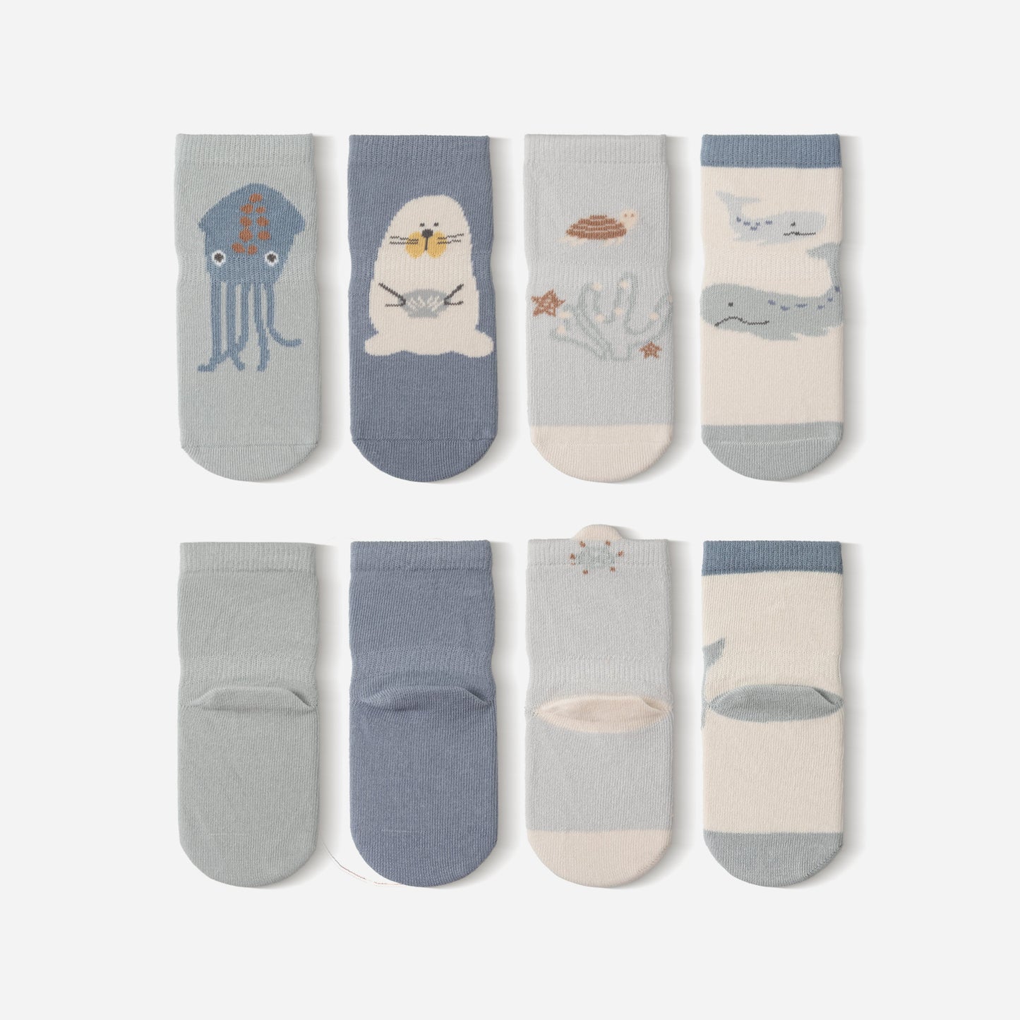新作 - 海の生き物 - ブルー - ベビー&キッズ用 滑り止め付きソックス 4足セット
