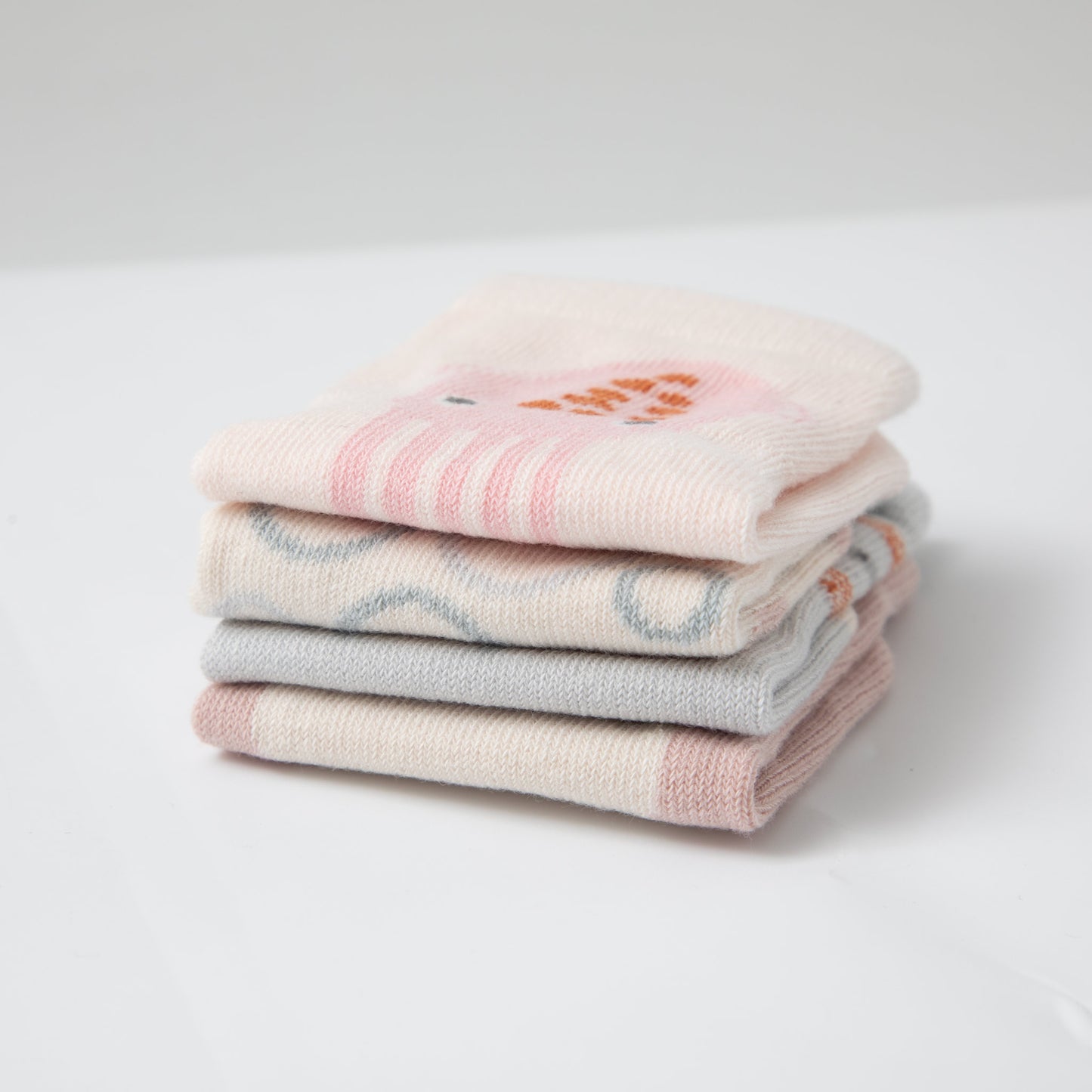 新作 - 海の生き物 - ピンク - ベビー&キッズ用 滑り止め付きソックス 4足セット