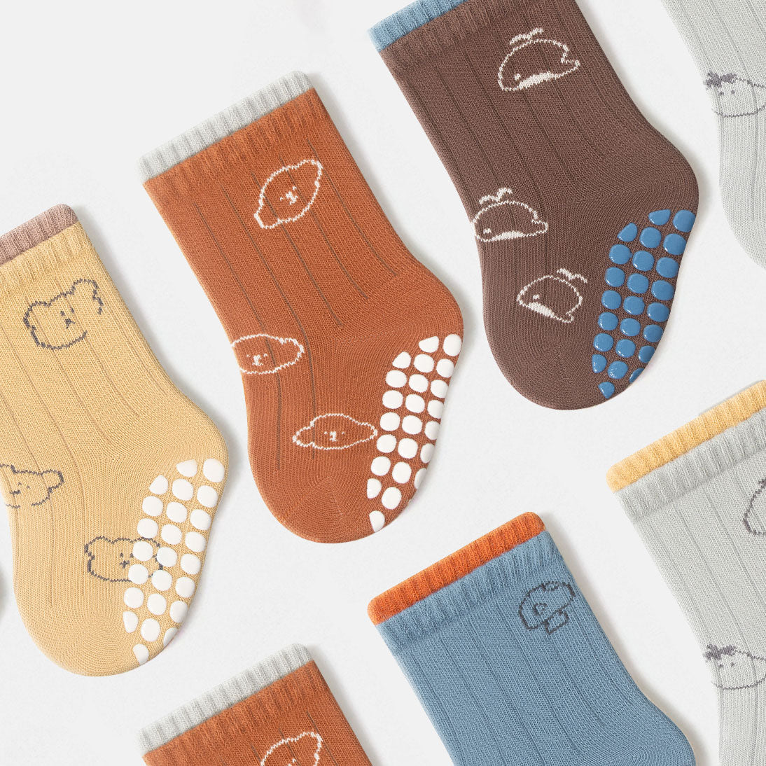 New- Who Am I  - 4 Pairs of Stay-On Baby & Toddler Non-Slip Socks