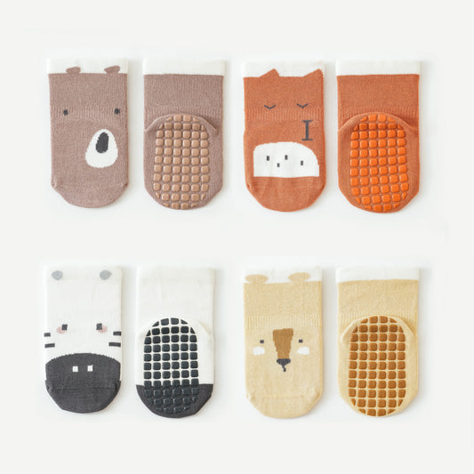 New- Baby Face- 4 Pairs of Stay-On Baby & Toddler Non-Slip Socks