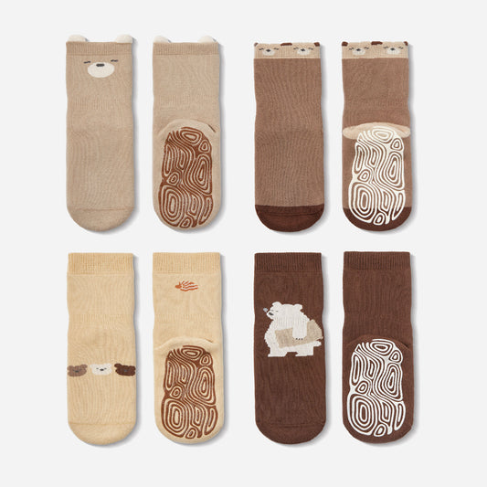 New- Where Is Bear’s Sleeping Cap - Extra Warm - 4 Pairs of Baby/Toddler Non-Slip Mid-Calf Socks + E-Book