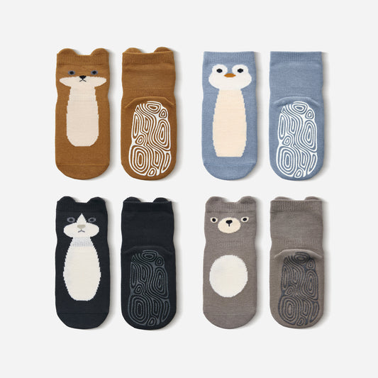 New- Critter Crew- 4 Pairs of Stay-On Baby & Toddler Non-Slip Socks