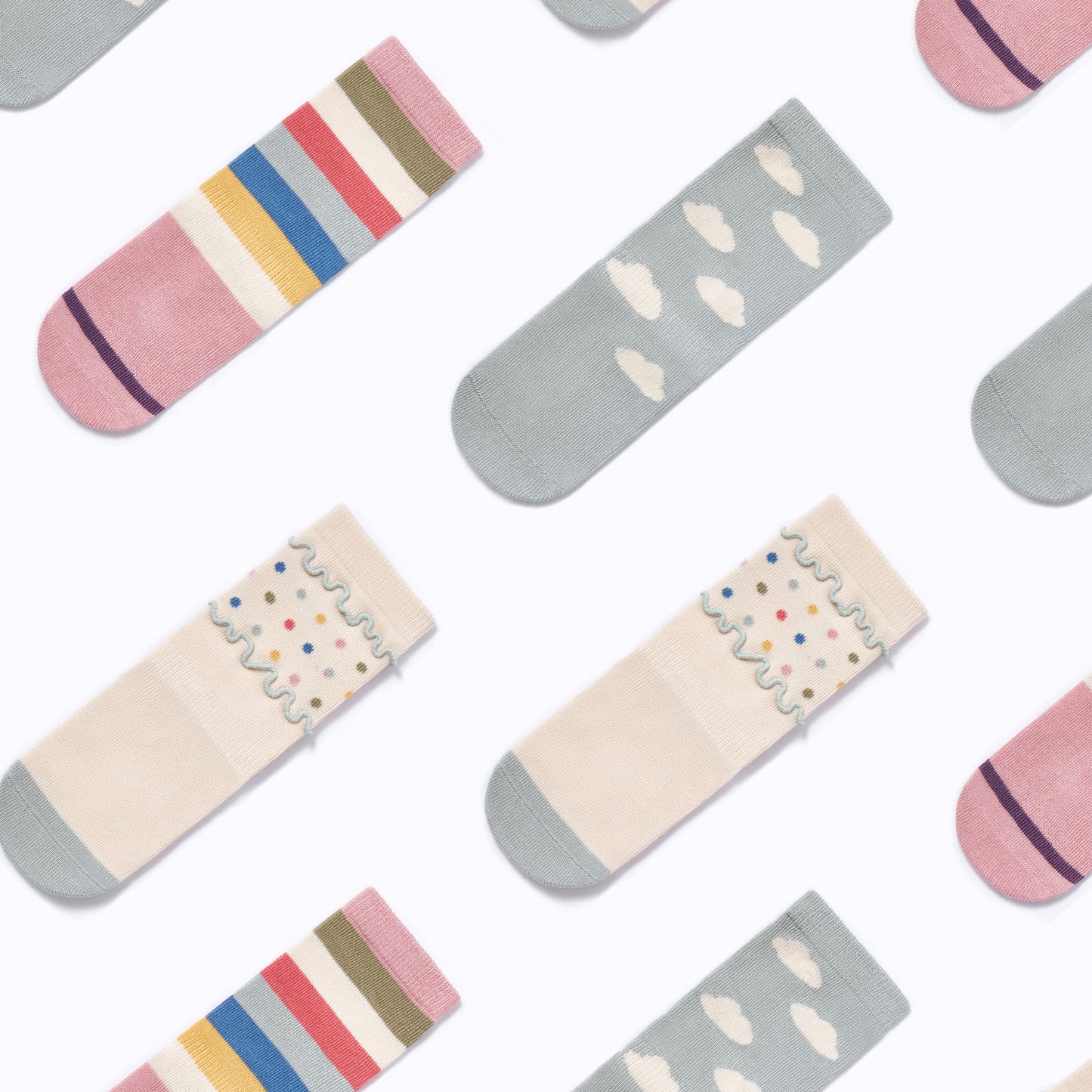 New- Rainbows - 3 Pairs of Long Stay-On Baby & Toddler Non-Slip Socks