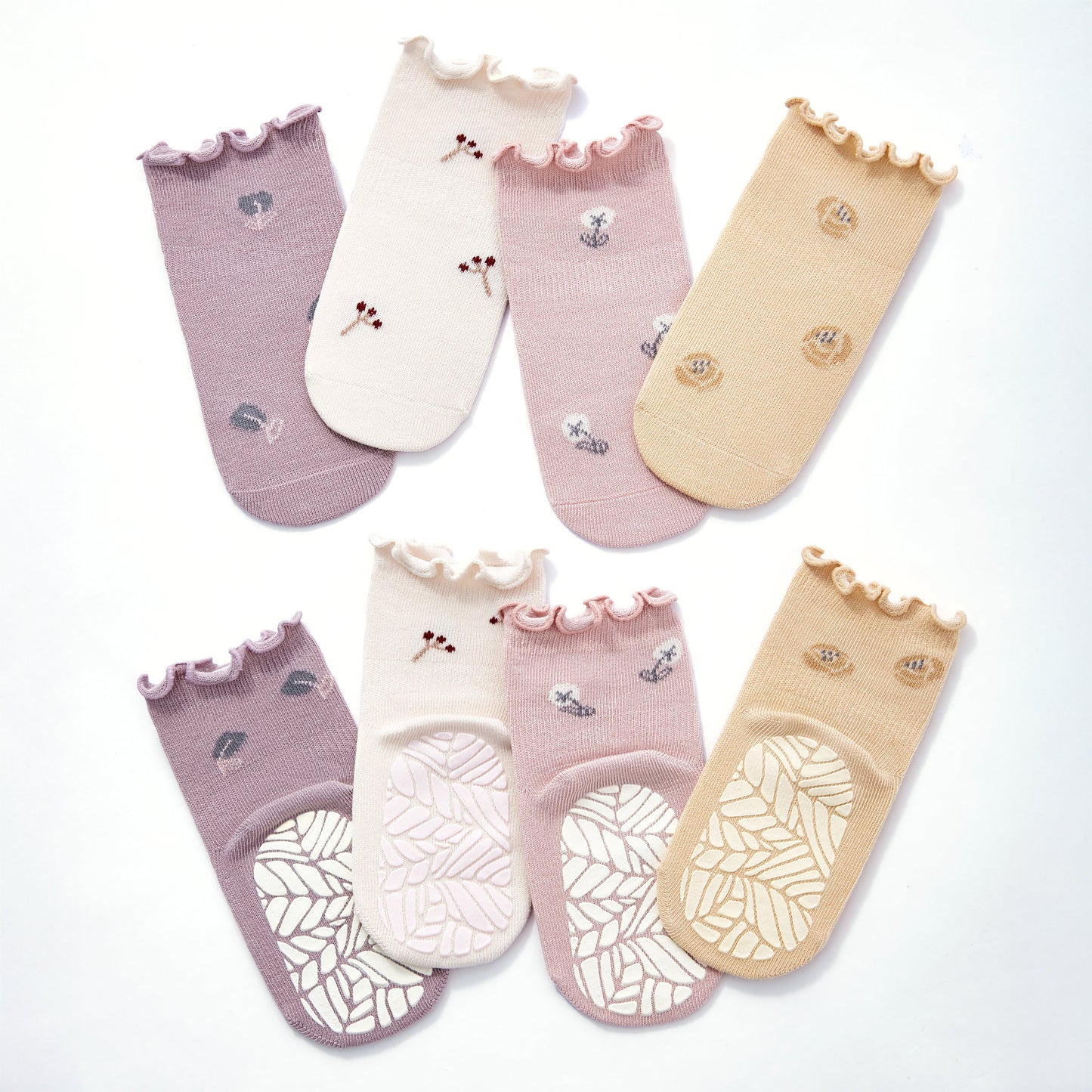 New- Little Wonder Things- Organic- 4 Pairs of Stay-On Baby & Toddler Non-Slip Socks