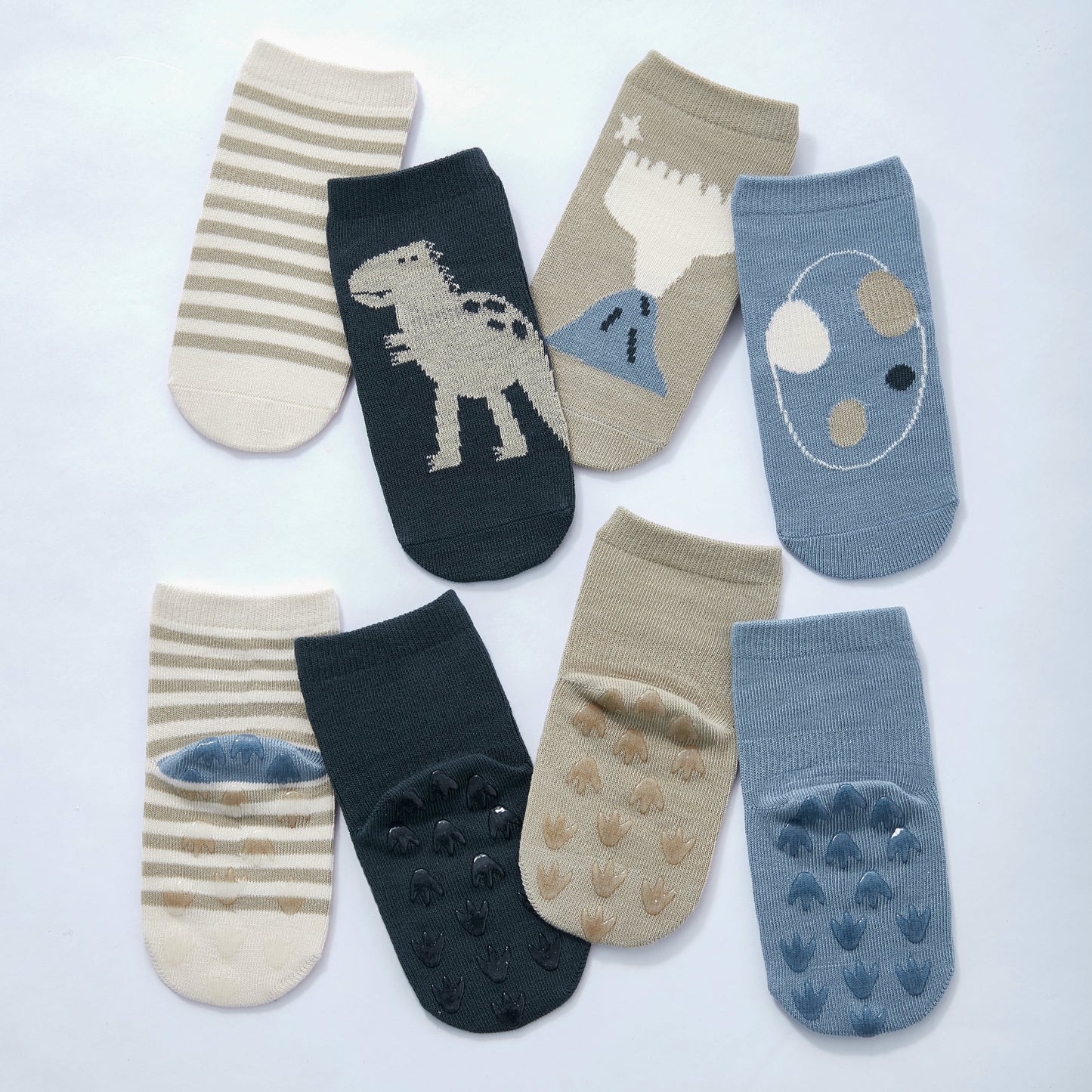 New- Dinosaur- Organic- 4 Pairs of Stay-On Baby & Toddler Non-Slip Socks