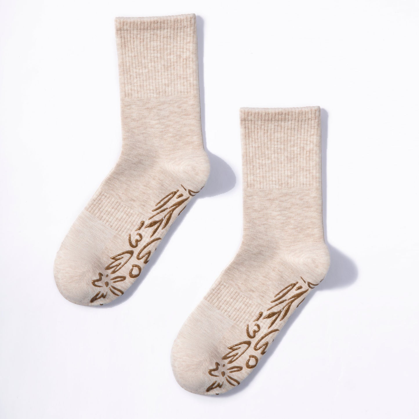 New- Adult Organic Cotton Non-Slip Socks- Beige- 2 Pairs