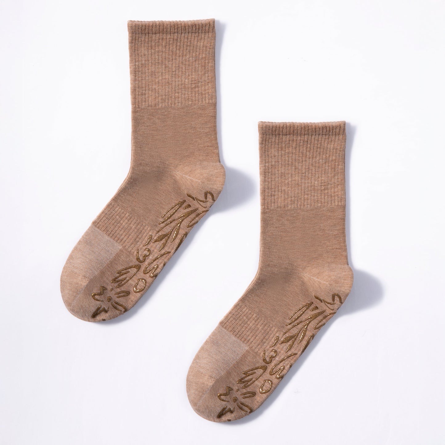 New- Adult Organic Cotton Non-Slip Socks- Brown- 2 Pairs