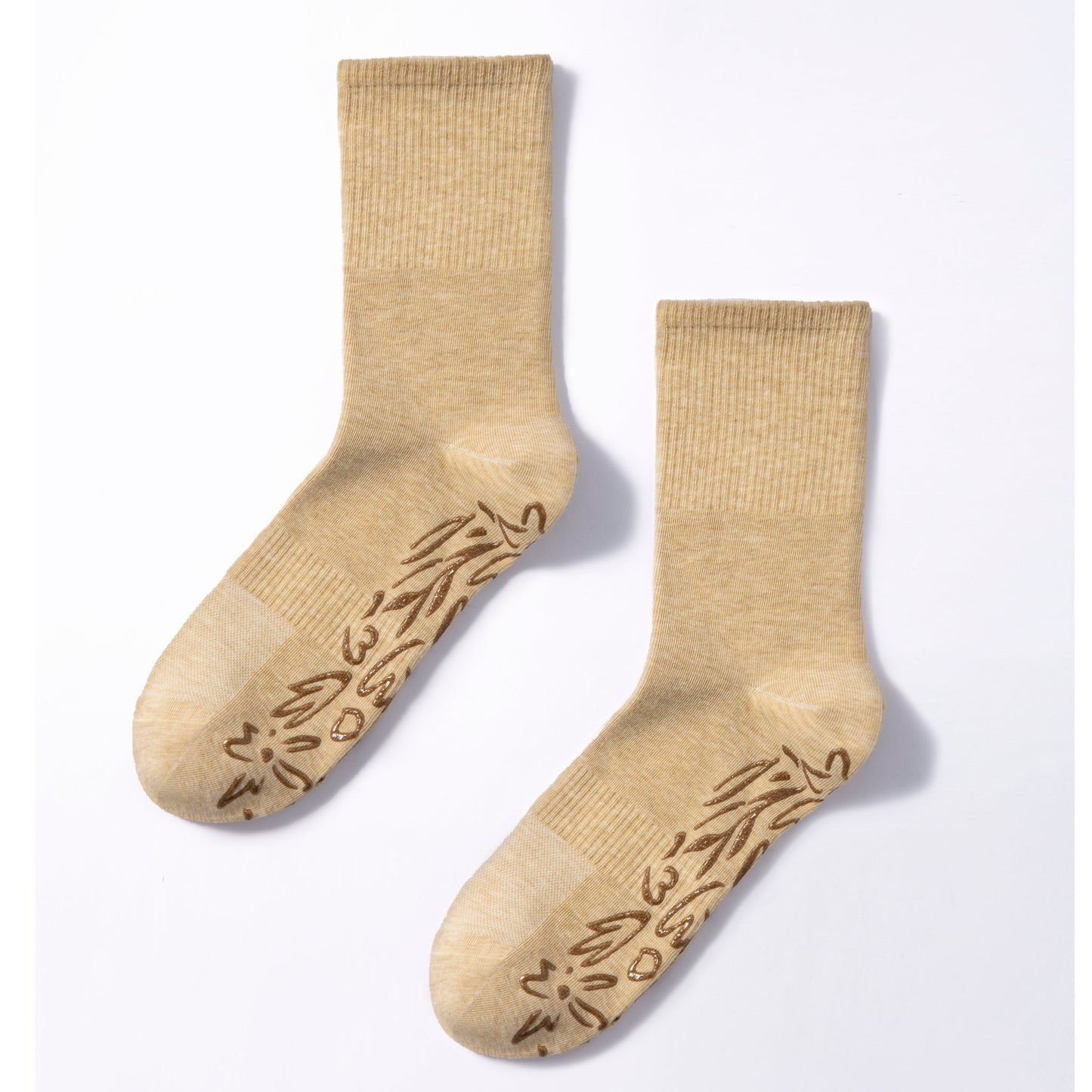 New- Adult Organic Cotton Non-Slip Socks- Lemon- 2 Pairs