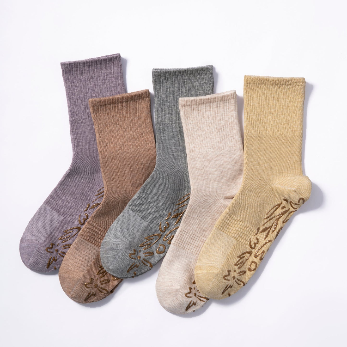 New- Adult Organic Cotton Non-Slip Socks- Beige- 2 Pairs