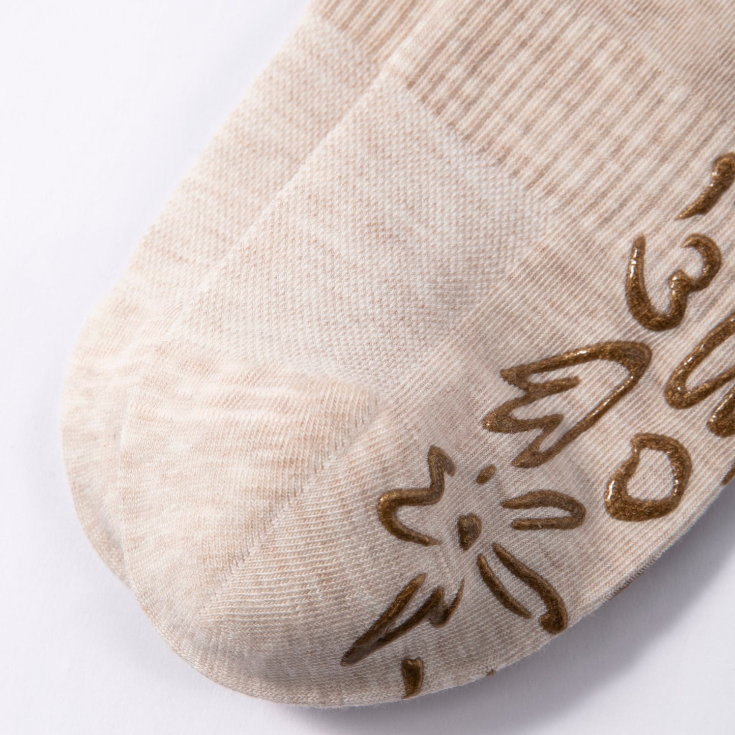 New- Adult Organic Cotton Non-Slip Socks- Beige- 2 Pairs