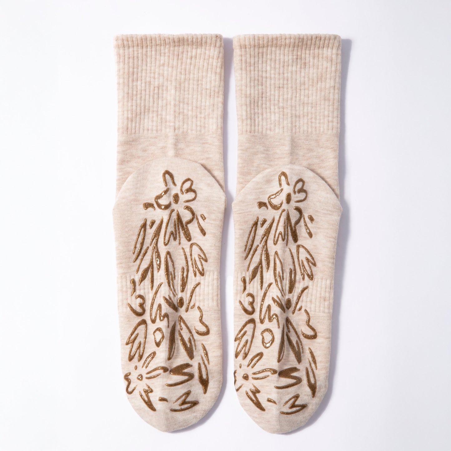 New- Adult Organic Cotton Non-Slip Socks- Beige- 2 Pairs