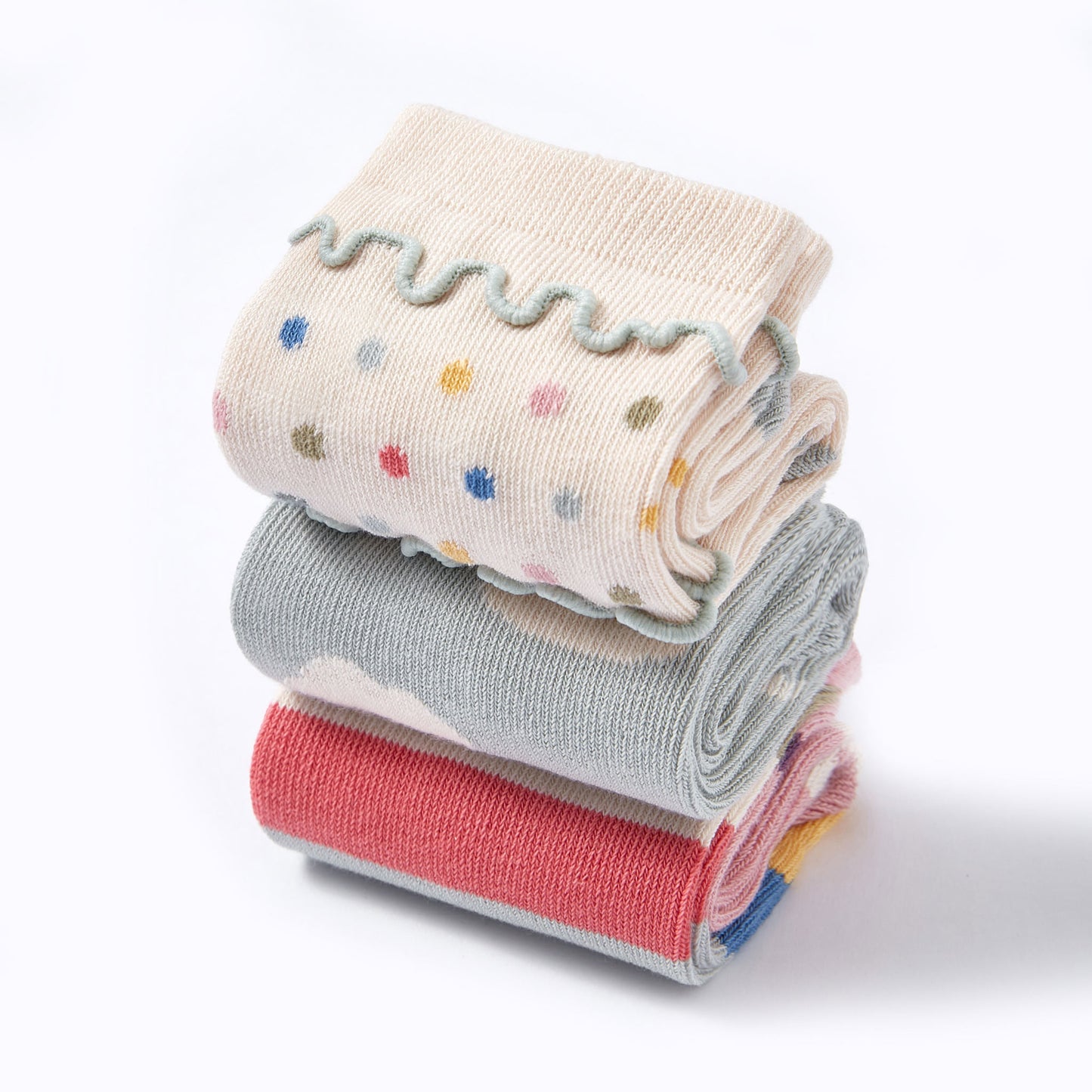 New- Rainbows - 3 Pairs of Long Stay-On Baby & Toddler Non-Slip Socks