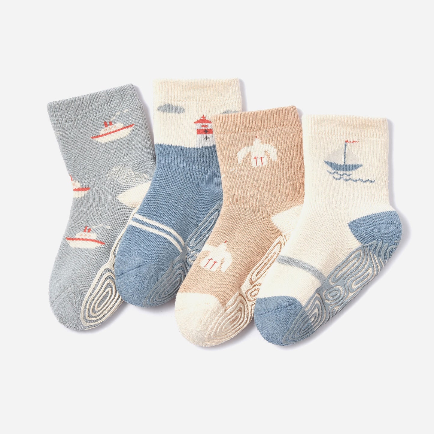 Little Captains - Extra Warm- 4 Pairs of Stay-On Baby & Toddler Non-Slip Socks