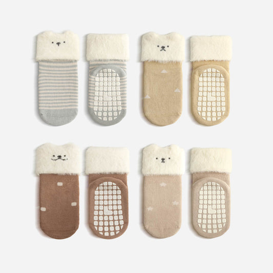 Neu - Katze lernt Formen - Junge, extra warm - 4 Paar rutschfeste Socken für Babys und Kleinkinder