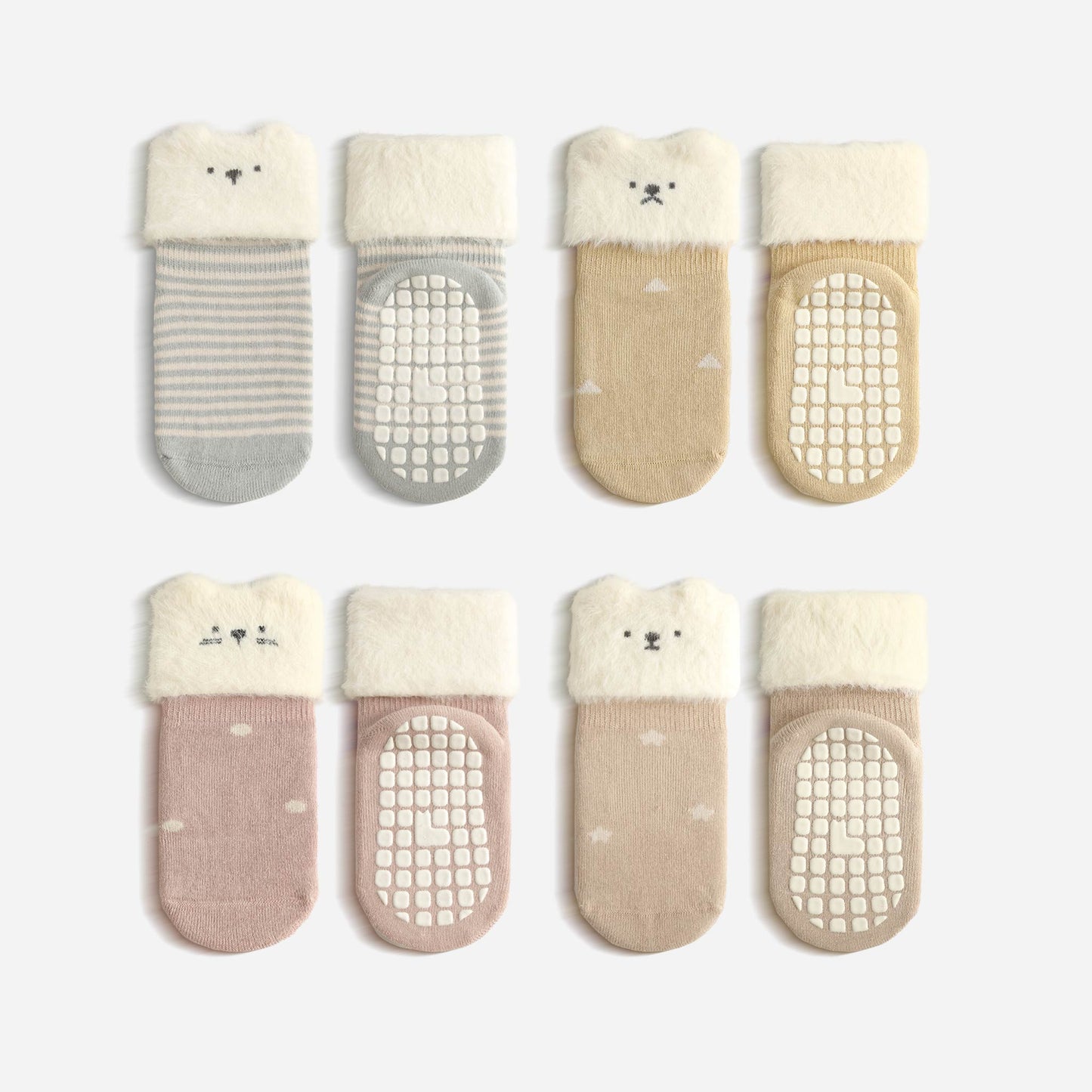 New- Cat Learns Shapes- Girl, Extra Warm- 4 Pairs of Stay-On Baby & Toddler Non-Slip Socks