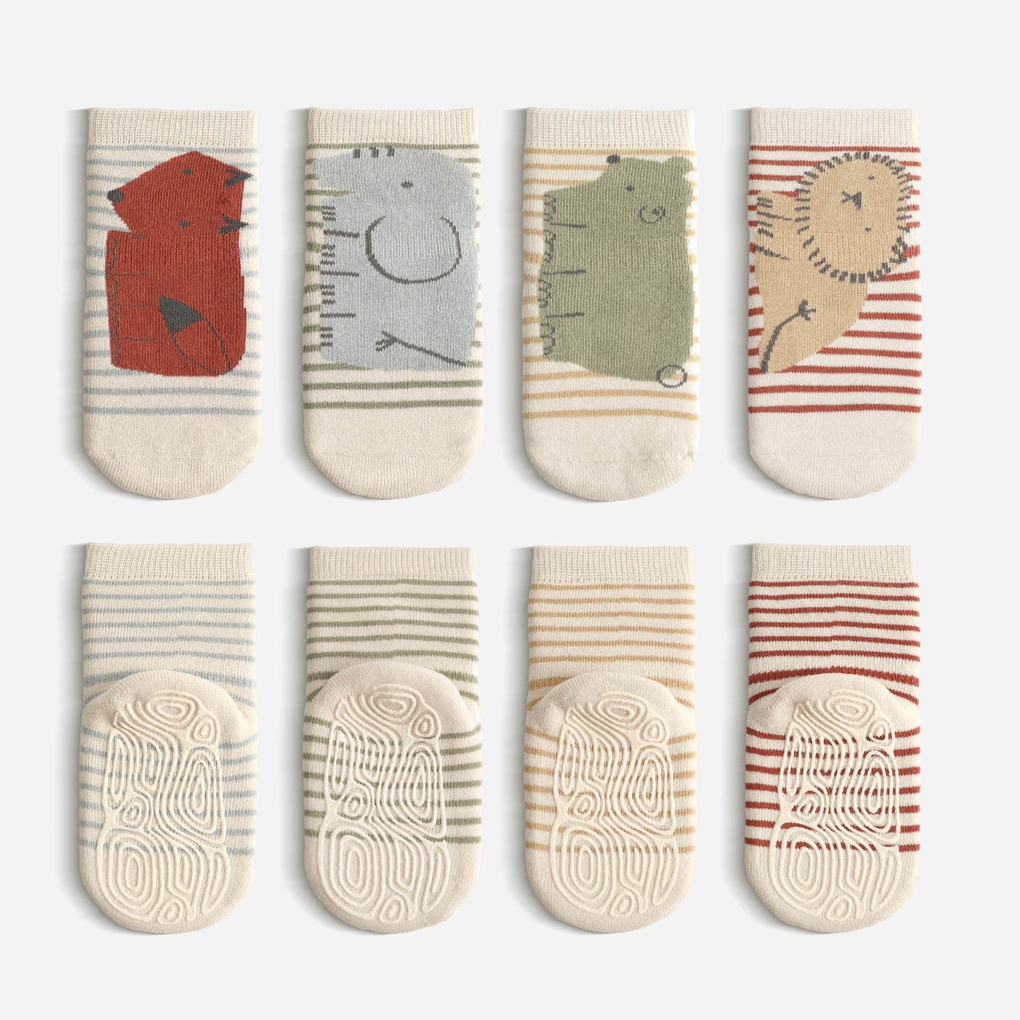 New- The Great Zoo Escape- 4 Pairs of Stay-On Baby & Toddler Non-Slip Socks