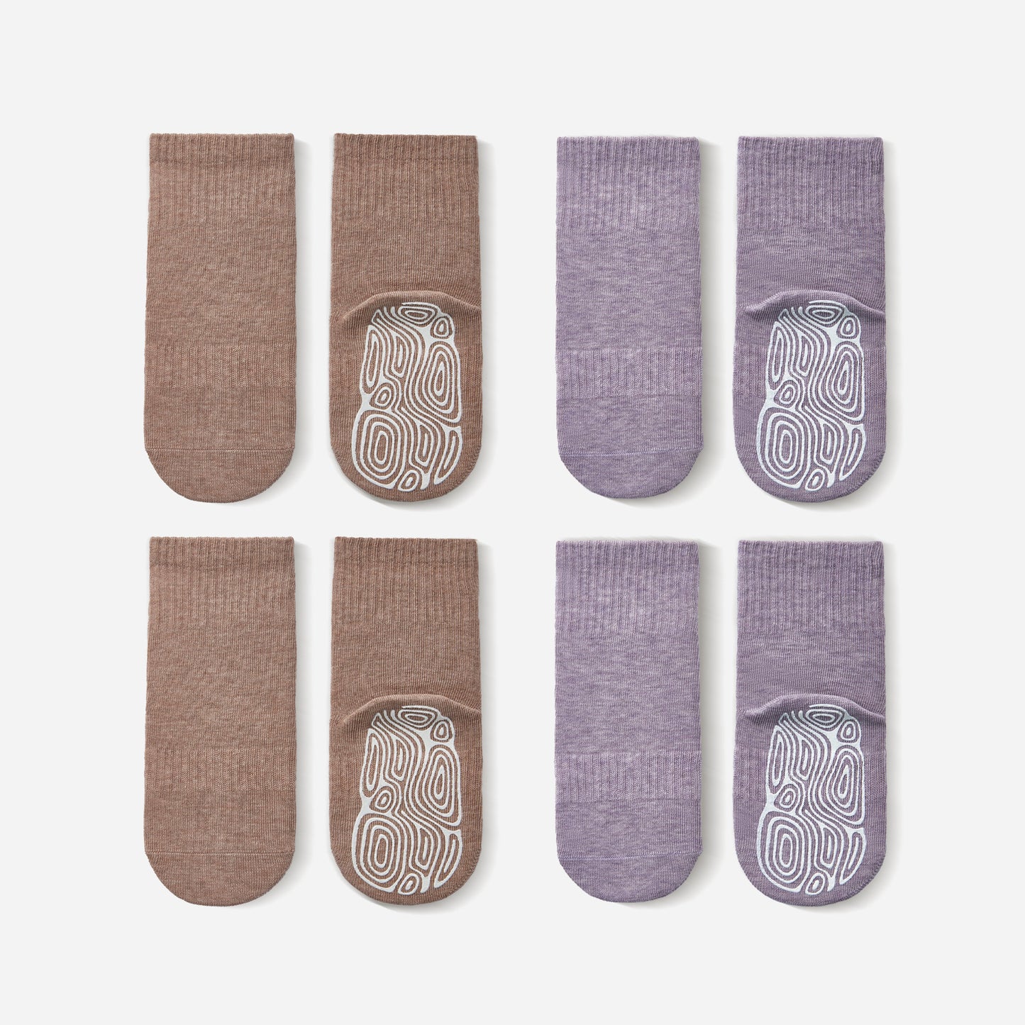 Neu – Socken aus Bio-Baumwolle – Lavendel und Braun – 4 Paar rutschfeste Socken für Babys und Kleinkinder 