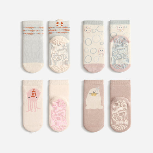 New- Into The Sea- Pink- Extra Warm- 4 Pairs of Stay-On Baby & Toddler Non-Slip Socks