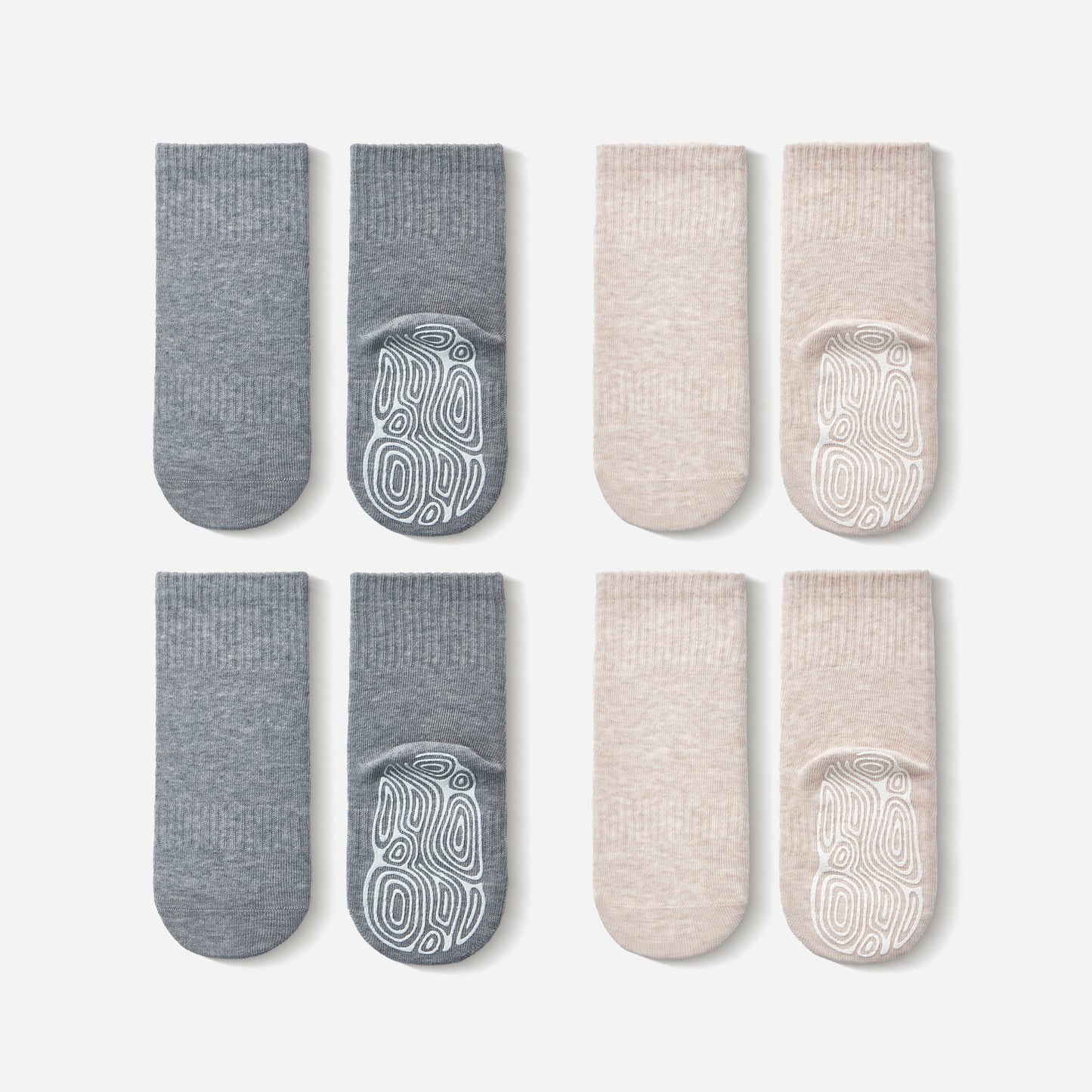 Neu - Socken aus Bio-Baumwolle - Beige und Grau - 4 Paar rutschfeste Socken für Babys und Kleinkinder