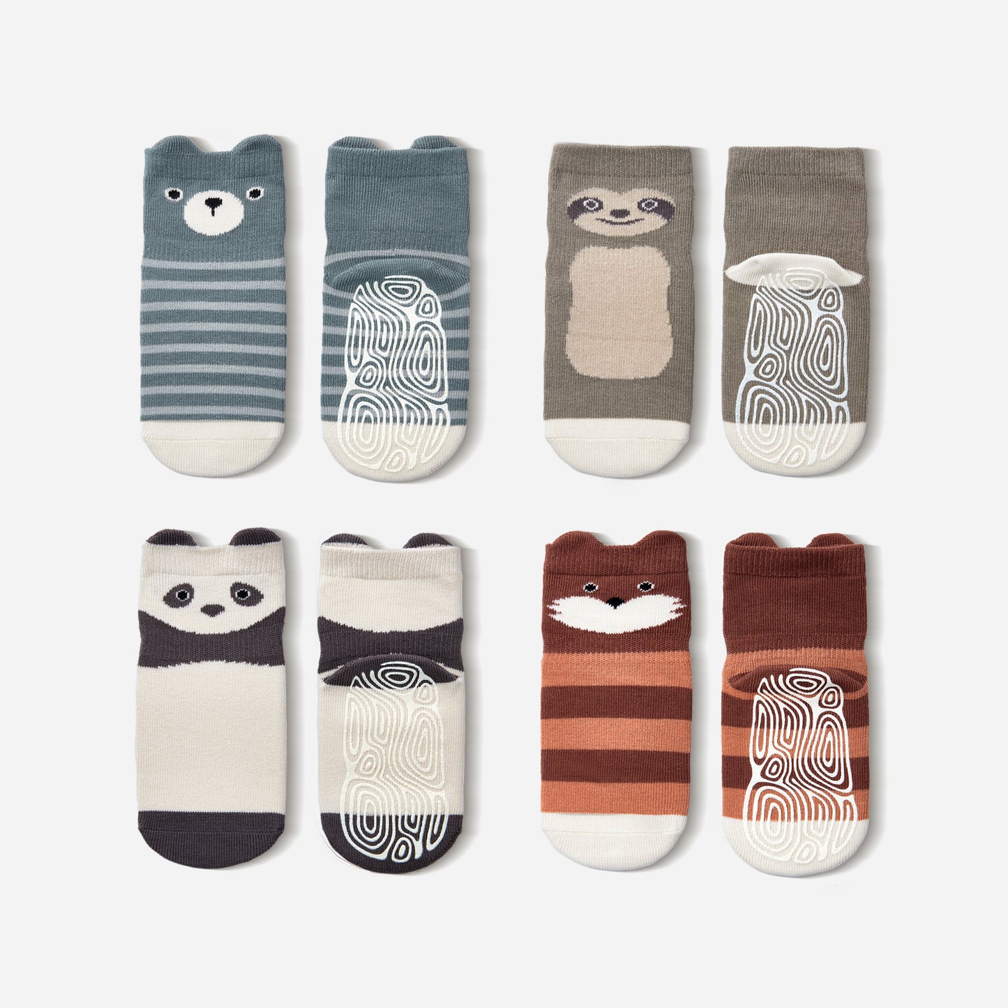 New- Critter Crew II- Organic- 4 Pairs of Stay-On Baby & Toddler Non-Slip Socks