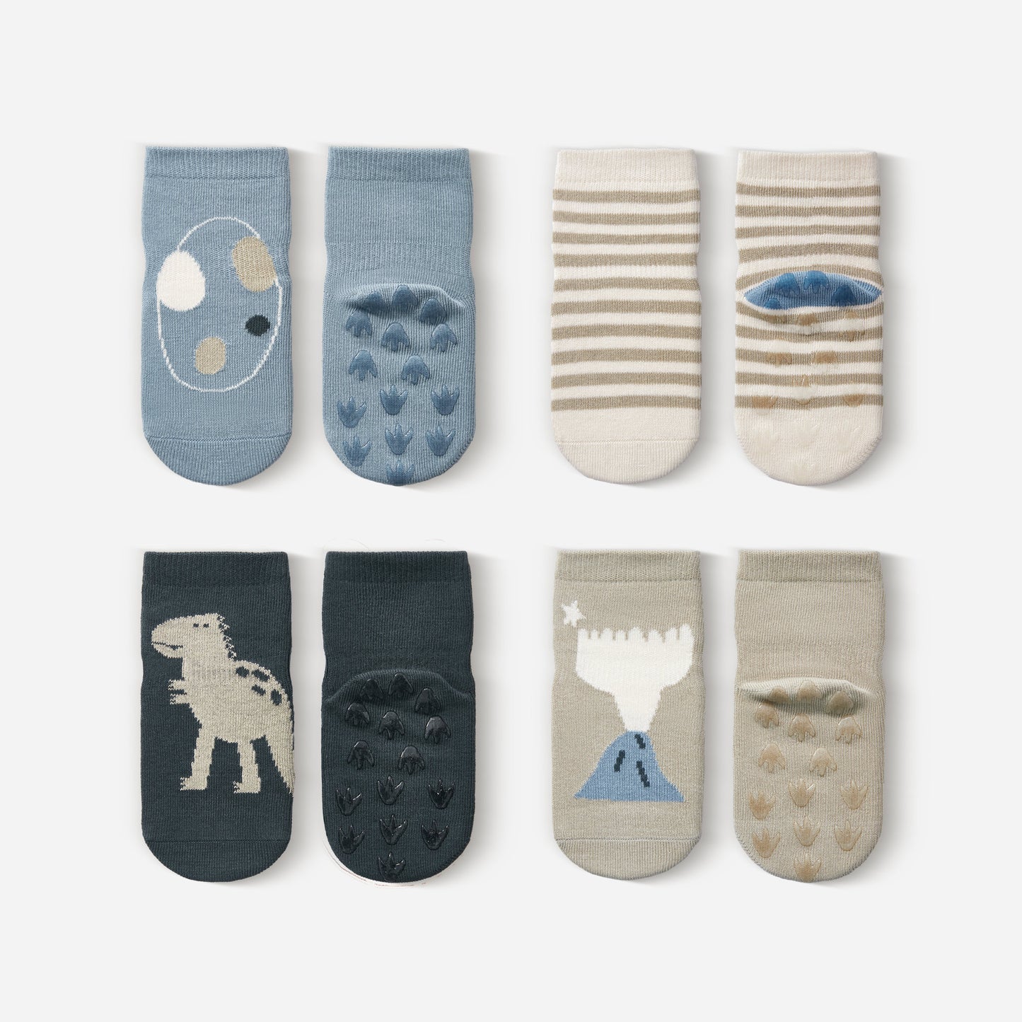 Dinosaur- 4 Pairs of Stay-On Baby & Toddler Non-Slip Socks