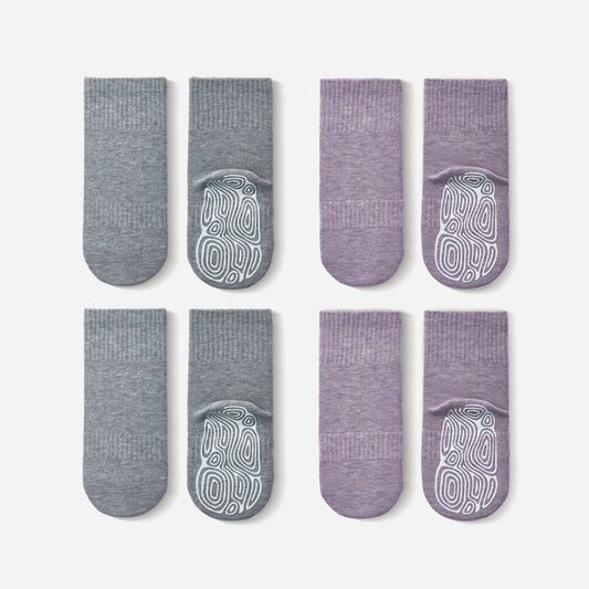 Neu - Socken aus Bio-Baumwolle - Lavendel und Grau - 4 Paar rutschfeste Socken für Babys und Kleinkinder