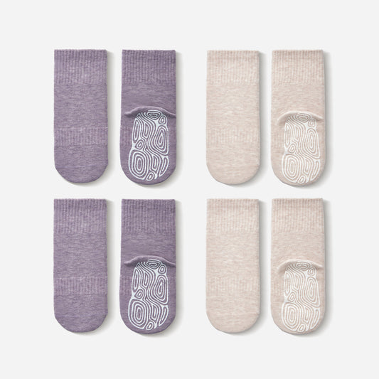 Neu – Socken aus Bio-Baumwolle – Lavendel und Beige – 4 Paar rutschfeste Socken für Babys und Kleinkinder (Kopie)