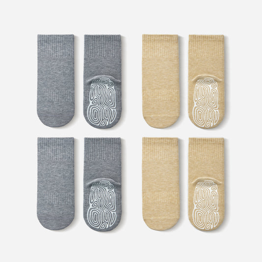 Neu - Socken aus Bio-Baumwolle - Grau &amp; Zitrone - 4 Paar rutschfeste Socken für Babys und Kleinkinder