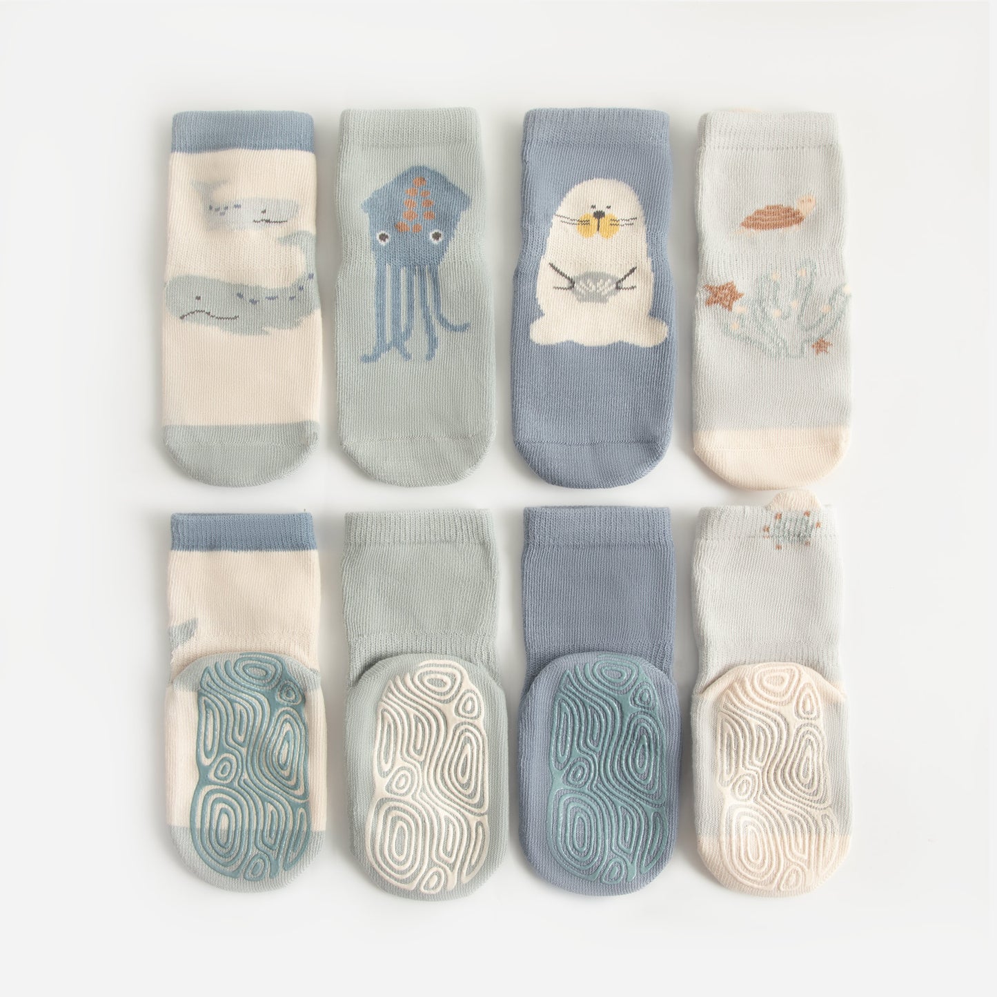 Neu - Into The Sea - Blau - 4 Paar rutschfeste Socken für Babys und Kleinkinder