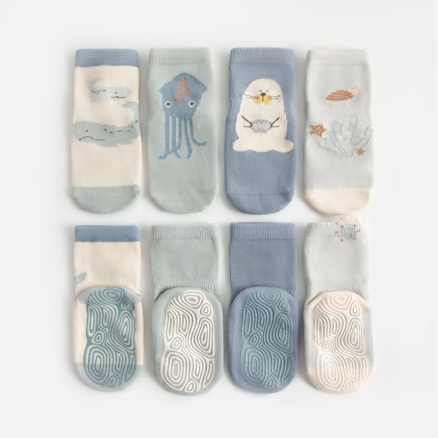 Neu - Into The Sea - Blau - 4 Paar rutschfeste Socken für Babys und Kleinkinder