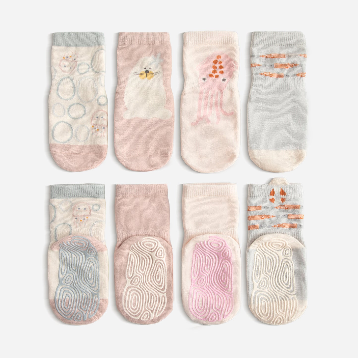 New- Into The Sea- Pink- 4 Pairs of Stay-On Baby & Toddler Non-Slip Socks