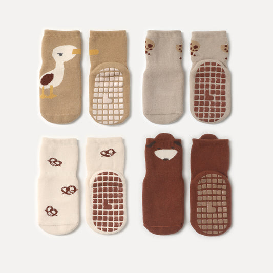 New- Snack Time - Extra Warm - 4 Pairs of Stay-On Baby & Toddler Non-Slip Socks