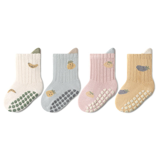フルーツサラダ - ベビー&キッズ用 滑り止め付きソックス 4足セット