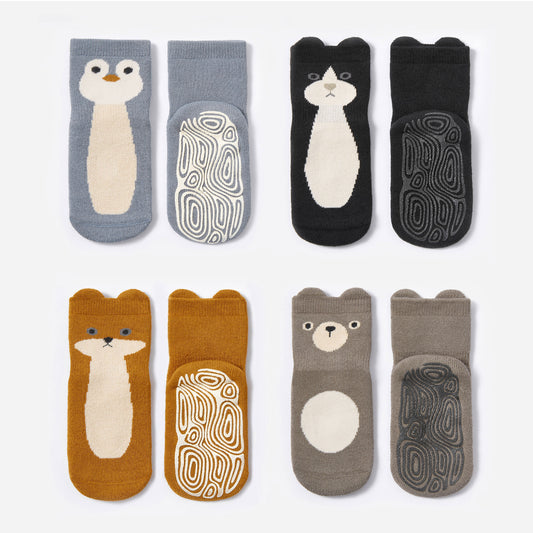 New- Critter Crew - Extra Warm - 4 Pairs of Stay-On Baby & Toddler Non-Slip Socks