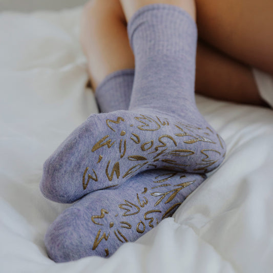 New- Adult Organic Cotton Non-Slip Socks- Lavender- 2 Pairs