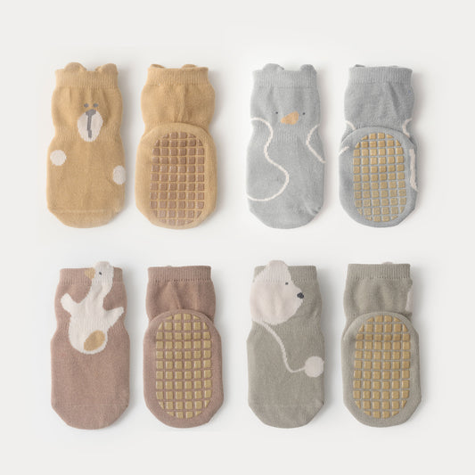 New- Bears & Ducks- 4 Pairs of Stay-On Baby & Toddler Non-Slip Socks
