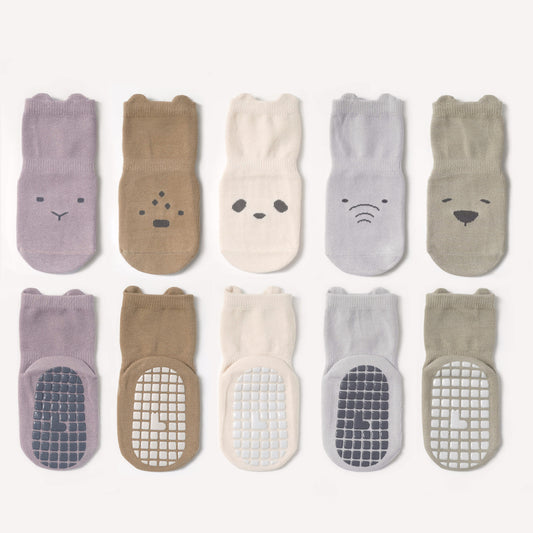 sixwipe 5 Pairs Non Slip Toddler Grip Socks, Cotton Animal Ankle Socks,  Baby Non Slip Socks, Unisex Toddler Socks with Grip, Anti-Slip Cotton Socks