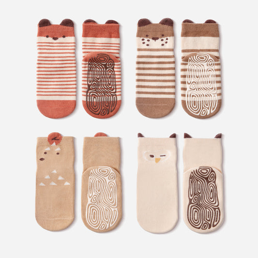 New- Critter Crew III- 4 Pairs of Stay-On Baby & Toddler Non-Slip Socks