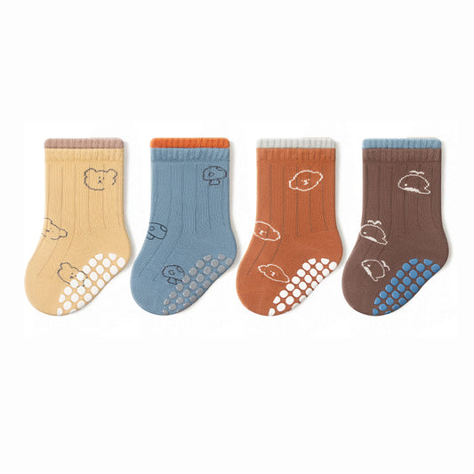 New- Who Am I  - 4 Pairs of Stay-On Baby & Toddler Non-Slip Socks