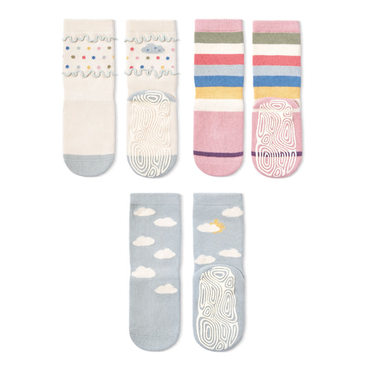 New- Rainbows - 3 Pairs of Long Stay-On Baby & Toddler Non-Slip Socks