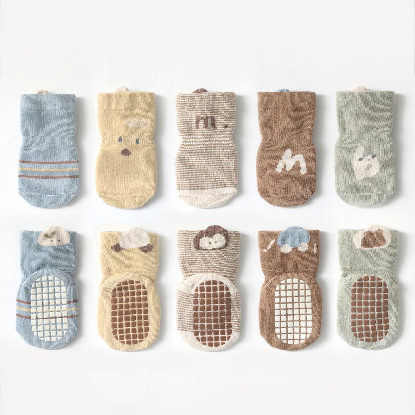 New- Hide & Seek- 5 Pairs of Stay-On Baby & Toddler Non-Slip Socks