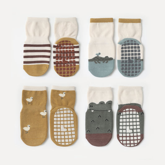 New-Crocodile & Plover Bird- 4 Pairs of Stay-On Baby & Toddler Non-Slip Socks