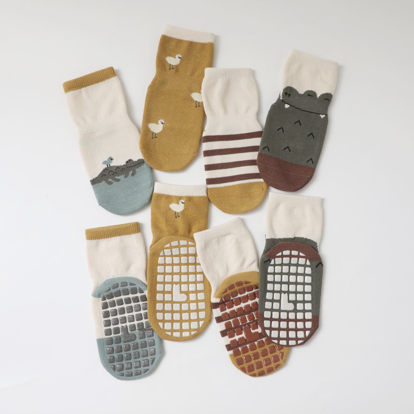 New-Crocodile & Plover Bird- 4 Pairs of Stay-On Baby & Toddler Non-Slip Socks